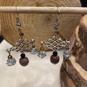 Old World Earrings Silver, Black, and Amber Crystal